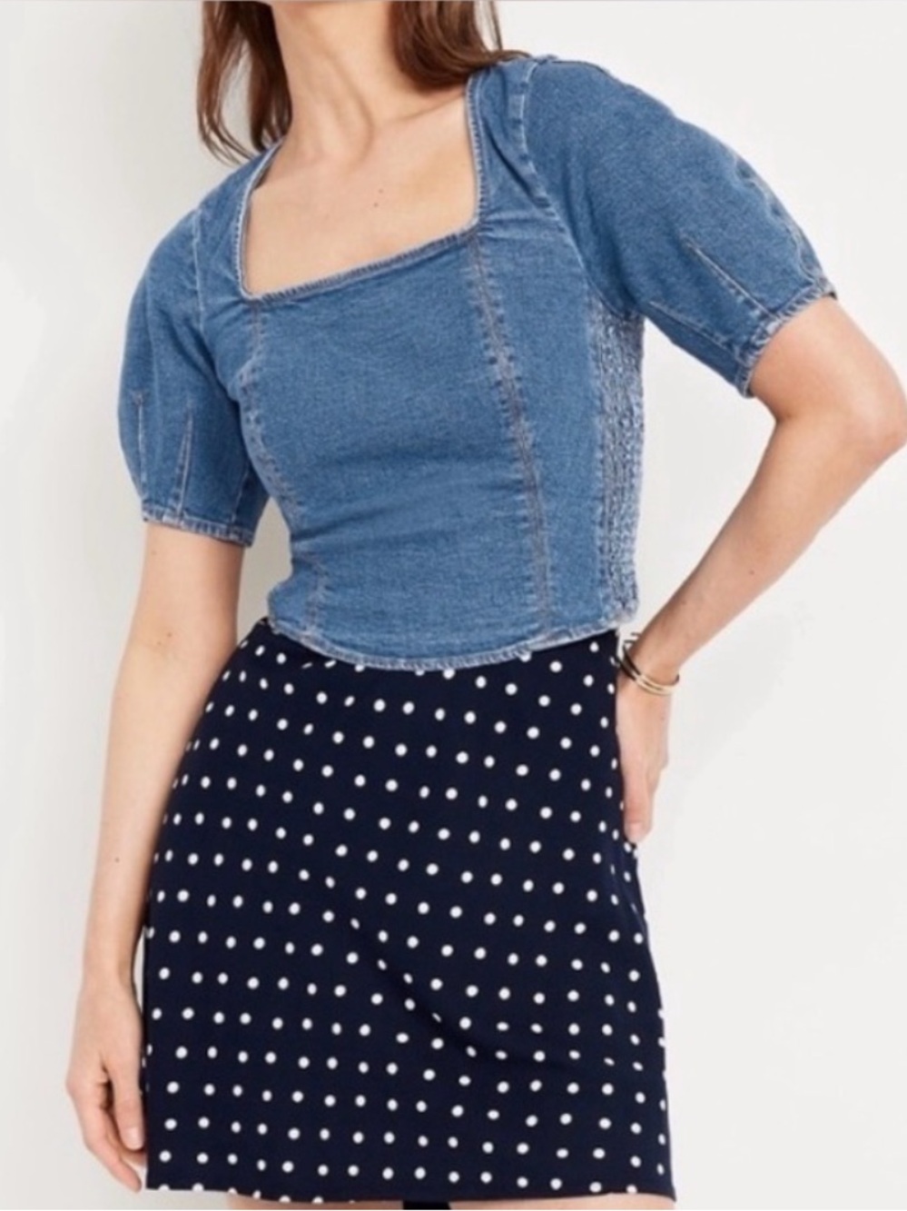 Old Navy Denim Square Neck Crop Top Size Large